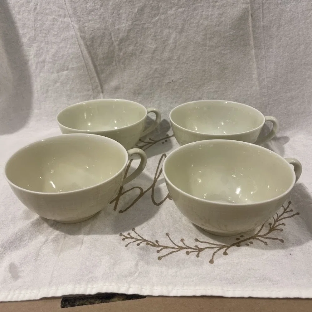 Vintage Nunome China Japan Tea Cups Set 4 Ivory Crackle Glaze Ceramic 4.25